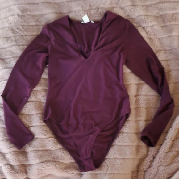 Women's Long Sleeve V-Neck Bodysuit - Purple - Picture 1 of 7